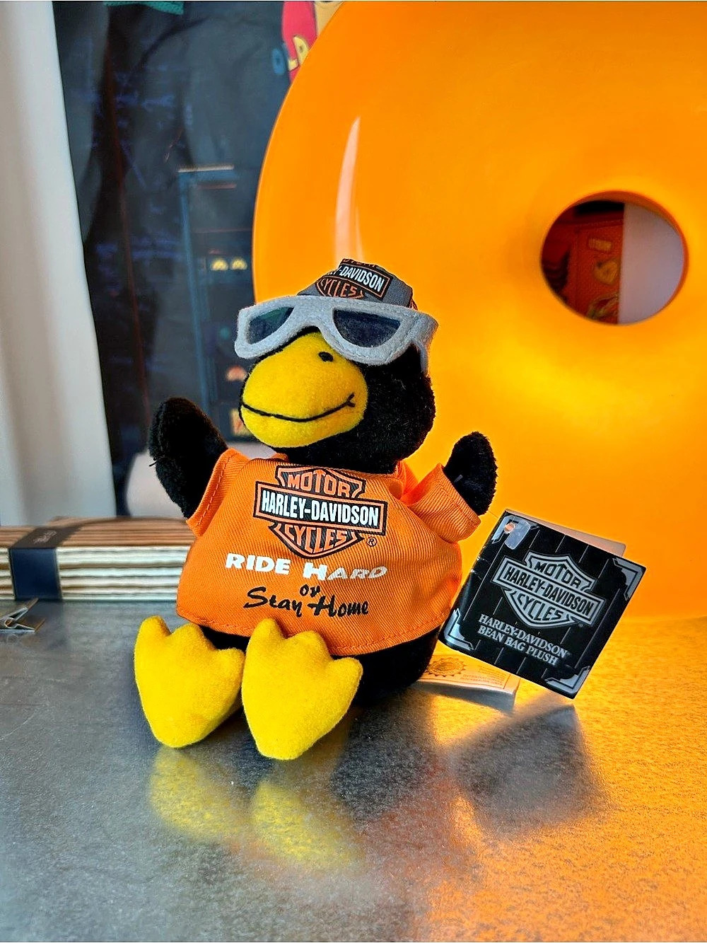 Harley-Davidson Bean Bag Plush Duck Toy Orange & Black NWT
